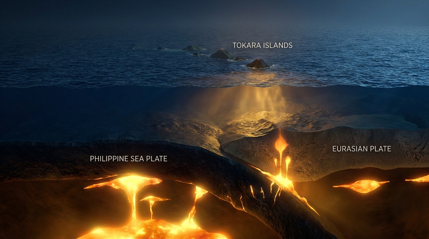 Tokara Islands and plate boundary cross-section